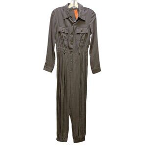 Modesees Gray Long Sleeve Button-Up Jumpsuit Pockets XS